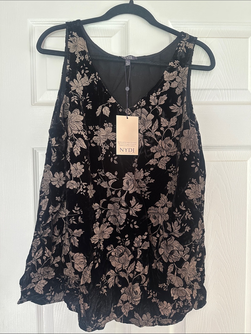 NYDJ Black Velvet Tank with Metallic Floral Print